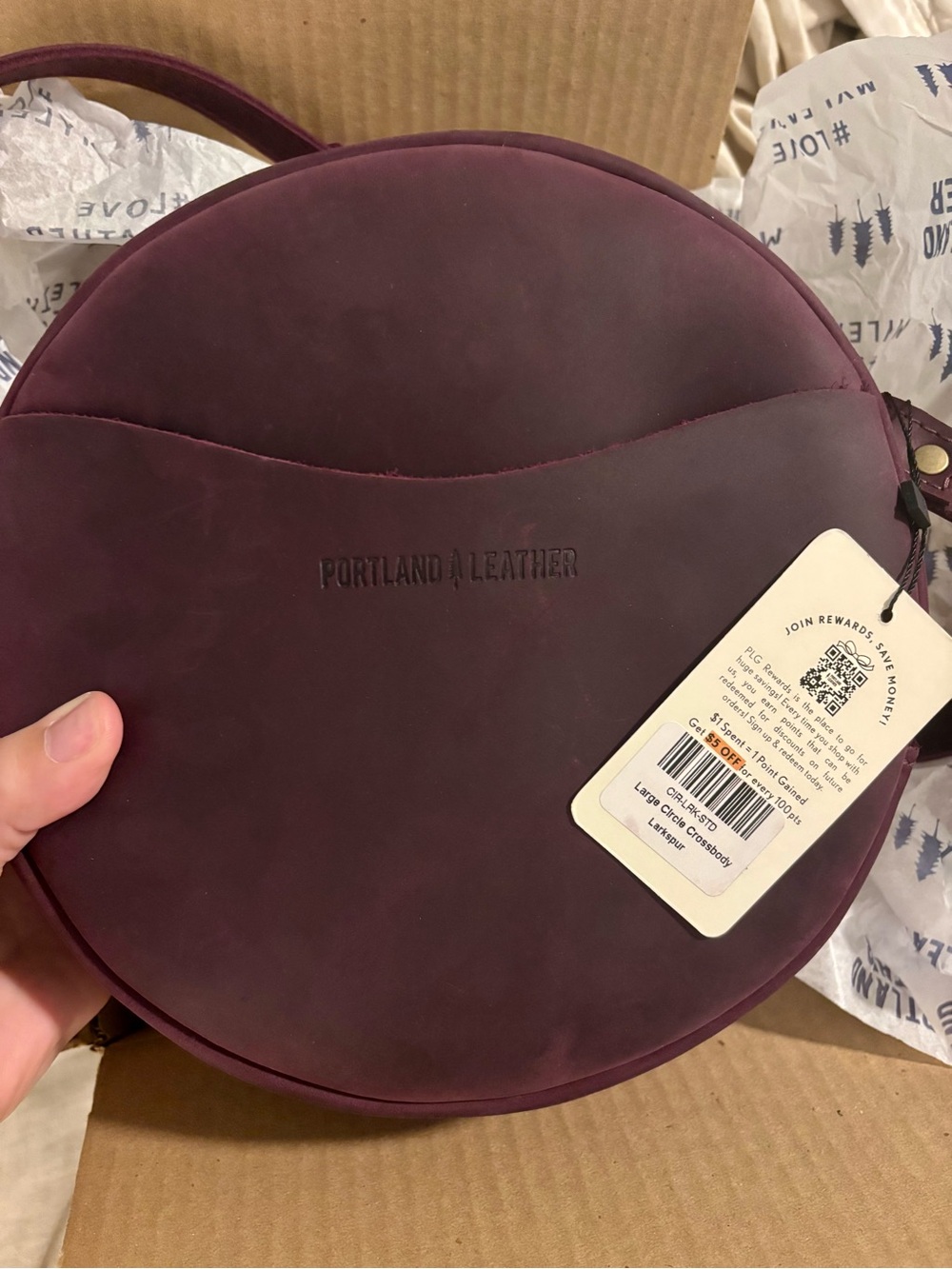 Portland Leather Large Circle Crossbody Bag in Larkspur BNNU